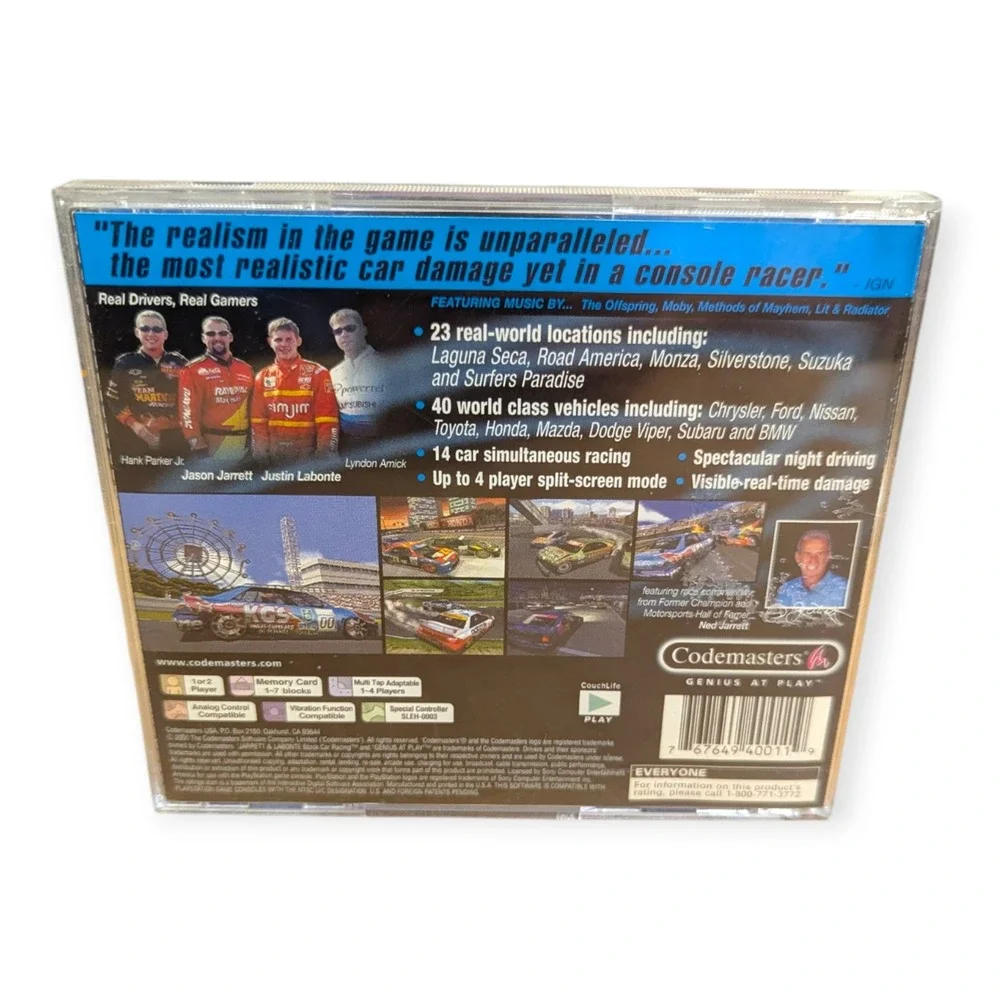 Jarrett & Labonte Stock Car Racing Sony PlayStation 1 PS1 Codemasters 2000 CIB